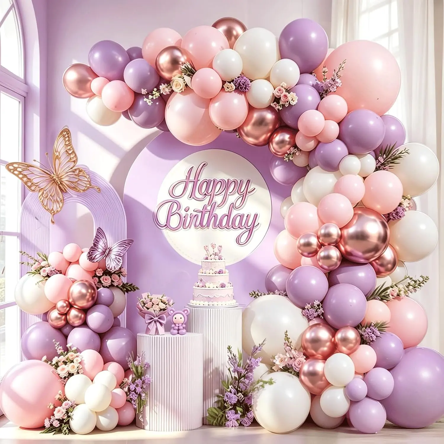 Vaaleanpunainen Purppura Valkoinen Balloon Garland Arch Kit