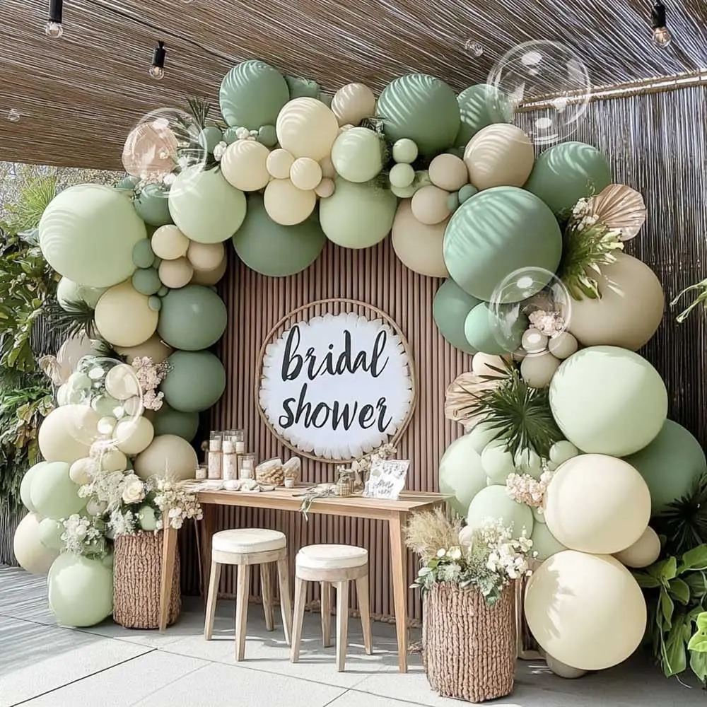 sage green baby shower balloon arch